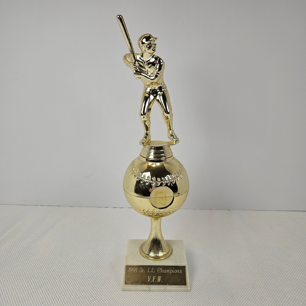Vintage 1991 Little League Baseball Trophy Sr LL Champions VFW Gold Tone